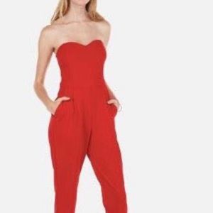 Express Red Strapless Jumpsuit